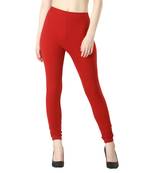 Women Maroon Solid Elastic Waist Ankle Length Legging