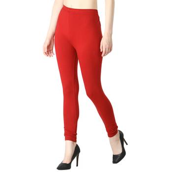 Women Maroon Solid Elastic Waist Ankle Length Legging 2