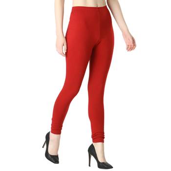 Women Maroon Solid Elastic Waist Ankle Length Legging 3
