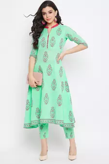 Green printed cotton salwar