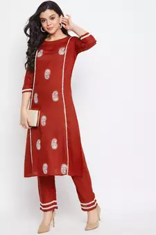 Maroon embroidered rayon salwar