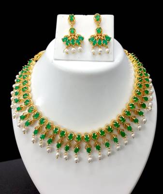 Green Indian Jewellery Copper Gold Plated Necklace Set for Women 1