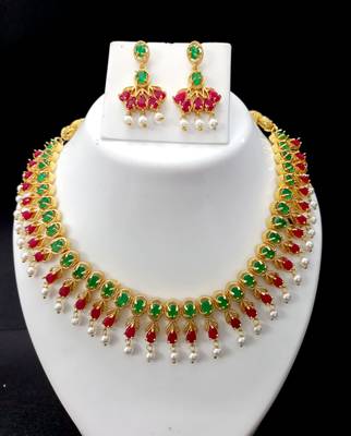 Multicolor Designer Indian Jewellery Copper Gold Plated Necklace Set for Women 1
