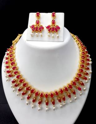 Red Indian Jewellery Copper Gold Plated Necklace Set for Women 1