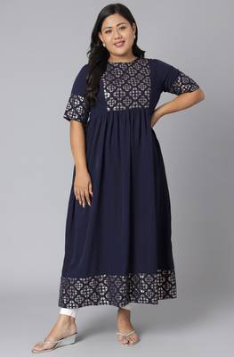 XL LOVE by Janasya Dark-blue printed crepe kurtas-and-kurtis
 1