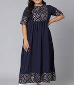 XL LOVE by Janasya Dark-blue printed crepe kurtas-and-kurtis
