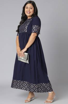 XL LOVE by Janasya Dark-blue printed crepe kurtas-and-kurtis
 2
