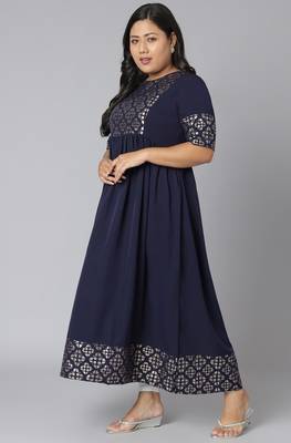 XL LOVE by Janasya Dark-blue printed crepe kurtas-and-kurtis
 3