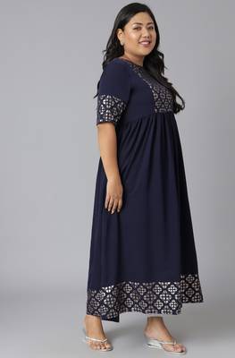 XL LOVE by Janasya Dark-blue printed crepe kurtas-and-kurtis
 4