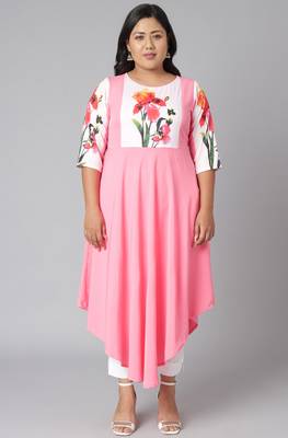 XL LOVE by Janasya Pink printed crepe kurtas-and-kurtis
 2