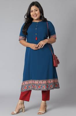 XL LOVE by Janasya Teal plain crepe kurtas-and-kurtis
 1