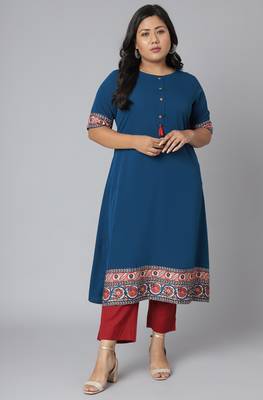 XL LOVE by Janasya Teal plain crepe kurtas-and-kurtis
 2