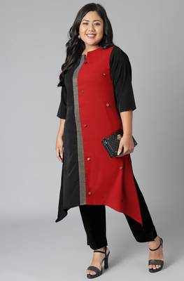XL LOVE by Janasya Black plain crepe kurtas-and-kurtis
 1