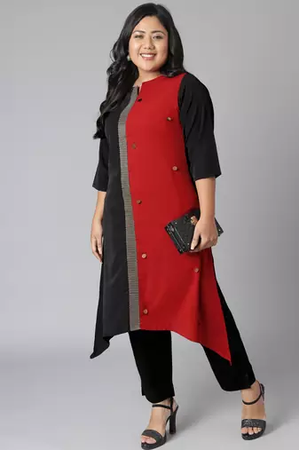 Black plain crepe kurtas-and-kurtis