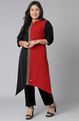 XL LOVE by Janasya Black plain crepe kurtas-and-kurtis
 2