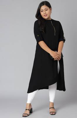 XL LOVE by Janasya Black plain crepe kurtas-and-kurtis
 1