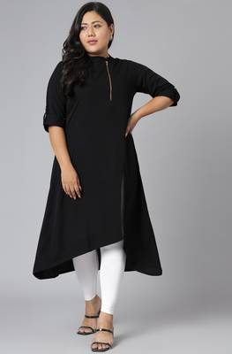 XL LOVE by Janasya Black plain crepe kurtas-and-kurtis
 2