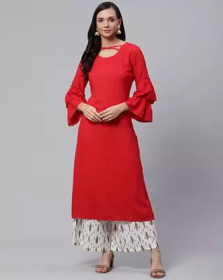 Red plain viscose rayon ethnic-kurtis 1