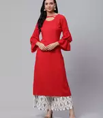 Red plain viscose rayon ethnic-kurtis