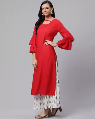 Red plain viscose rayon ethnic-kurtis 2
