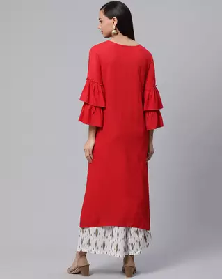 Red plain viscose rayon ethnic-kurtis 3