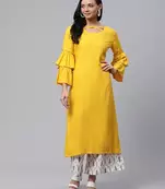 Yellow plain viscose rayon ethnic-kurtis