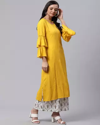 Yellow plain viscose rayon ethnic-kurtis 2