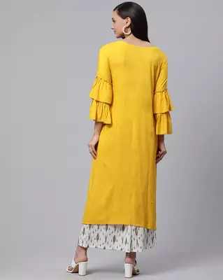 Yellow plain viscose rayon ethnic-kurtis 3