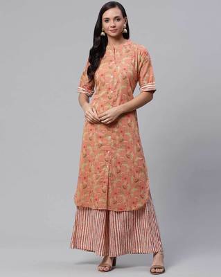 Peach printed cotton ethnic-kurtis 1