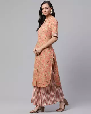 Peach printed cotton ethnic-kurtis 2