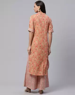 Peach printed cotton ethnic-kurtis 3