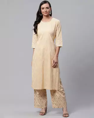 Peach printed cotton ethnic-kurtis 1