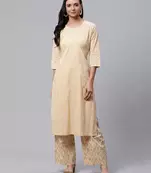 Peach printed cotton ethnic-kurtis