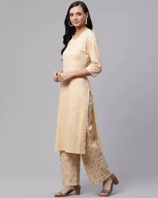 Peach printed cotton ethnic-kurtis 2