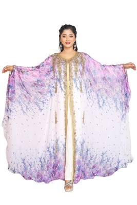 Royal Blue Dubai Kaftan Women Dress Moroccan Abaya Fancy Kaftans Farasha Georgette  1