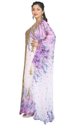 Royal Blue Dubai Kaftan Women Dress Moroccan Abaya Fancy Kaftans Farasha Georgette  3