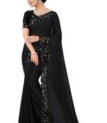 Black embroidered silk blend saree with blouse