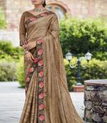 Bronze printed pure chiffon saree with blouse