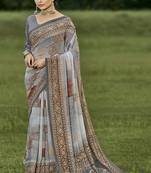 Grey printed georgette saree with blouse