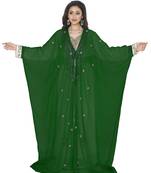 Dark Green Embroidered Kaftan With Jacket