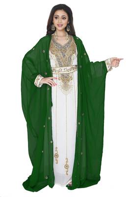 Dark Green Embroidered Kaftan With Jacket 2