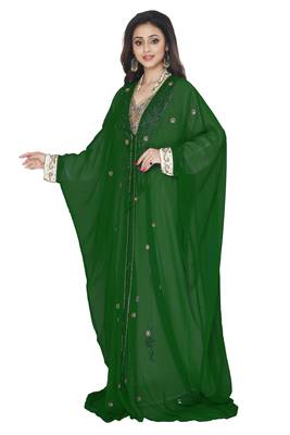 Dark Green Embroidered Kaftan With Jacket 4