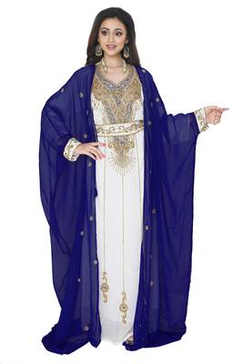 Dark Blue Embroidered Kaftan With Jacket 1