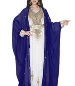 Dark Blue Embroidered Kaftan With Jacket