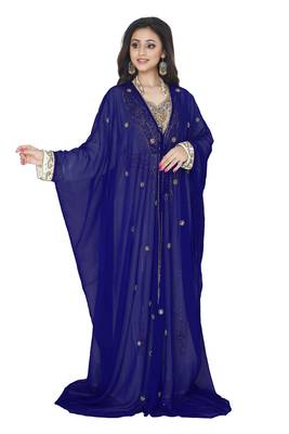 Dark Blue Embroidered Kaftan With Jacket 3