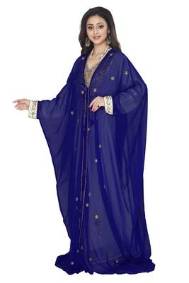 Dark Blue Embroidered Kaftan With Jacket 4