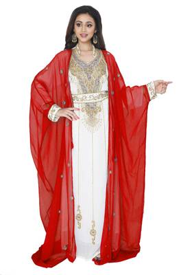 Red Stone Zari Work Gerogette Kaftan With Jacket 1