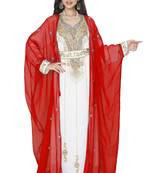 Red Stone Zari Work Gerogette Kaftan With Jacket