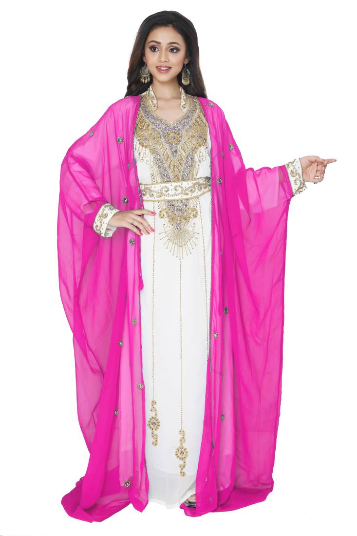 Pink Embrodered Kaftan With Jacket