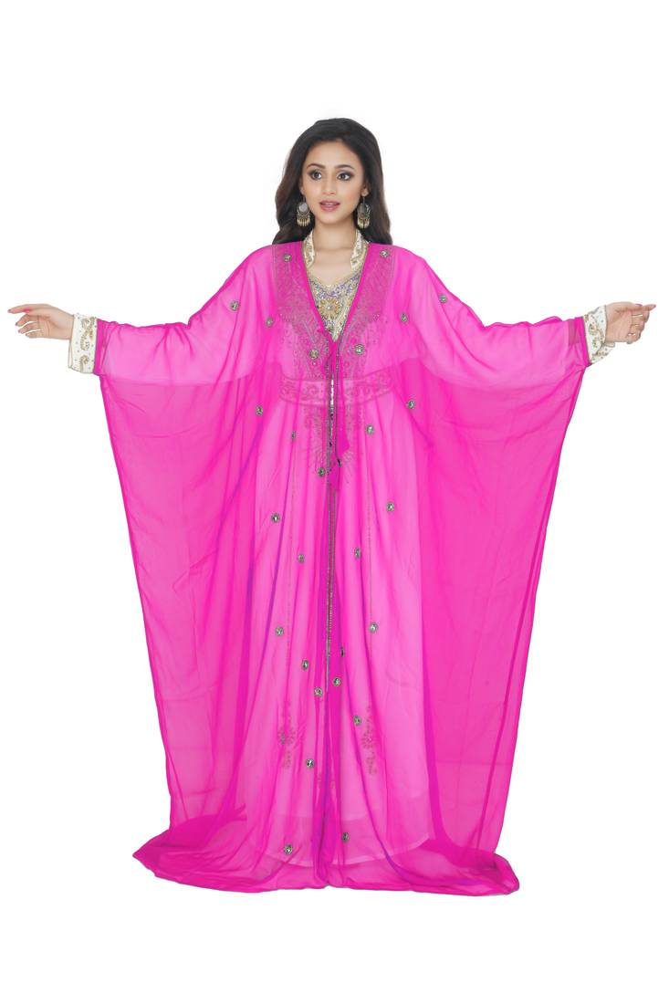 Pink Embrodered Kaftan With Jacket